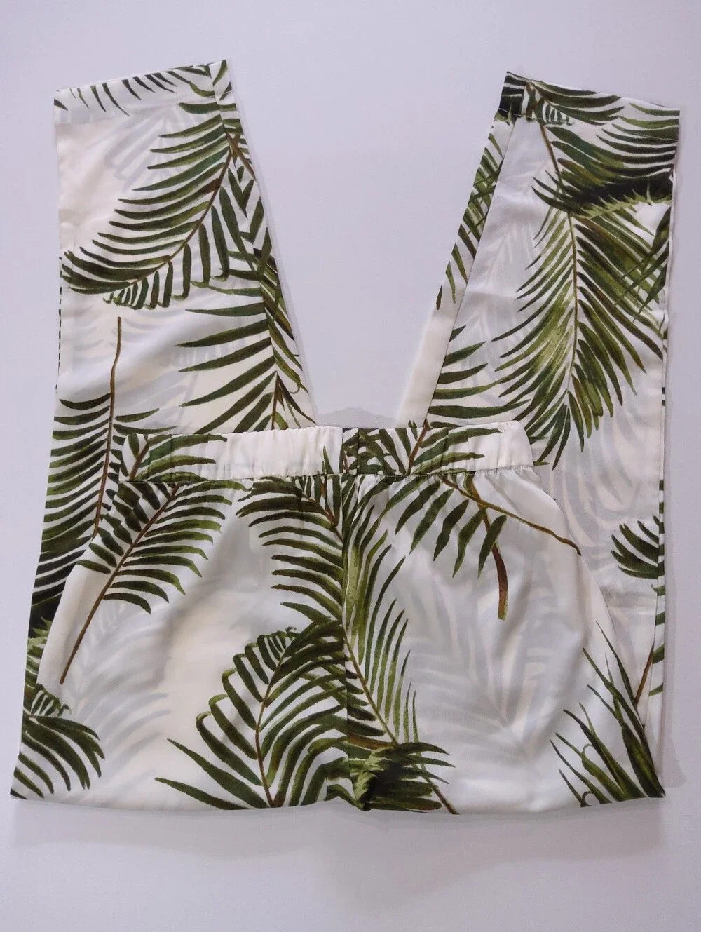 H&M Pants Womens Size 4 White Green Tropical Palm Leaf High Rise Resortwear